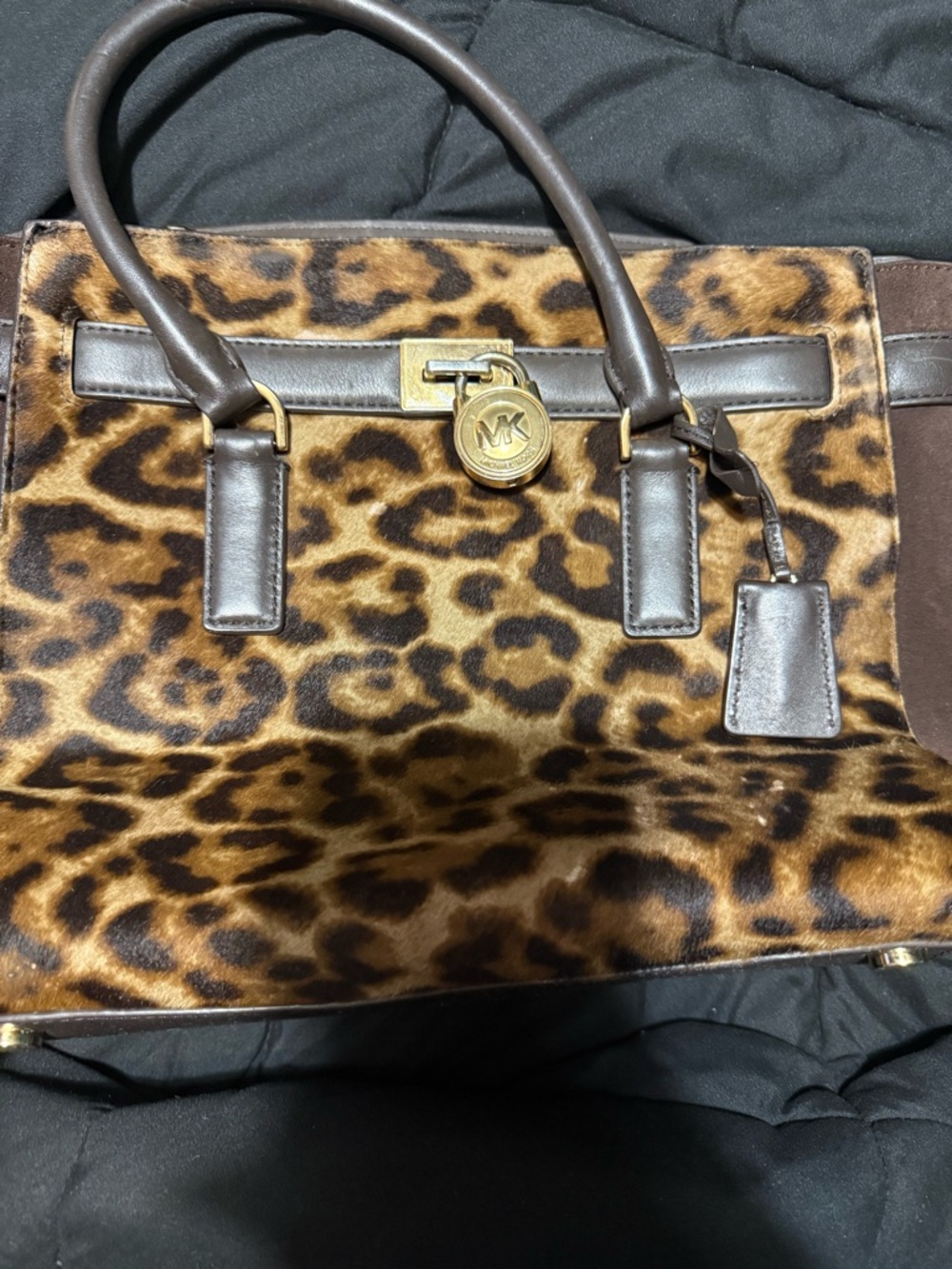 Michael Kors Leopard Print Tote with Brown Leather Trim and Gold Hardware